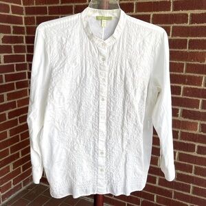 Sigrid Olsen Long Sleeve Blouse White 100% Cotton